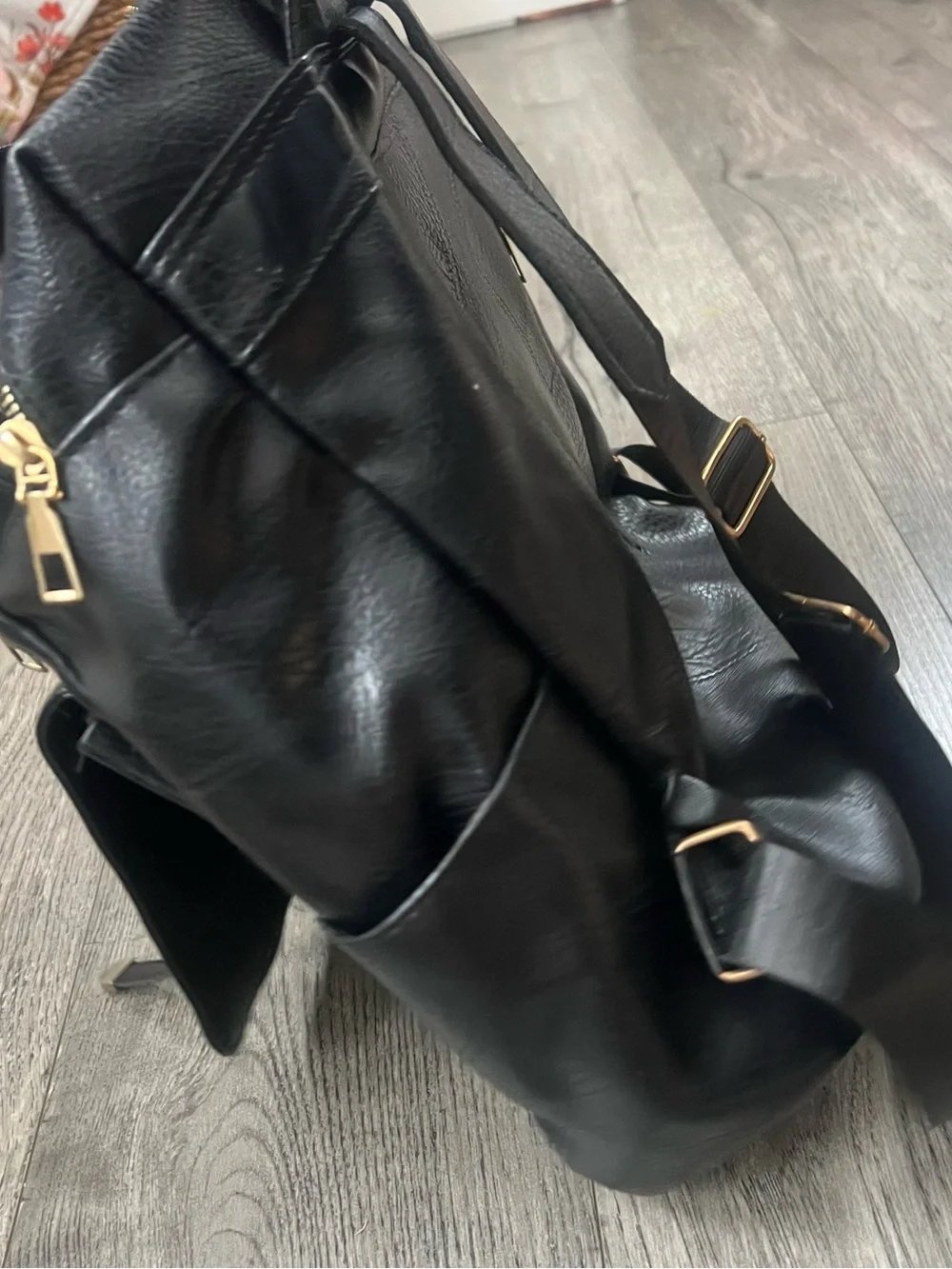 Black Leather women's or Men's Backpack with Gold Hardware